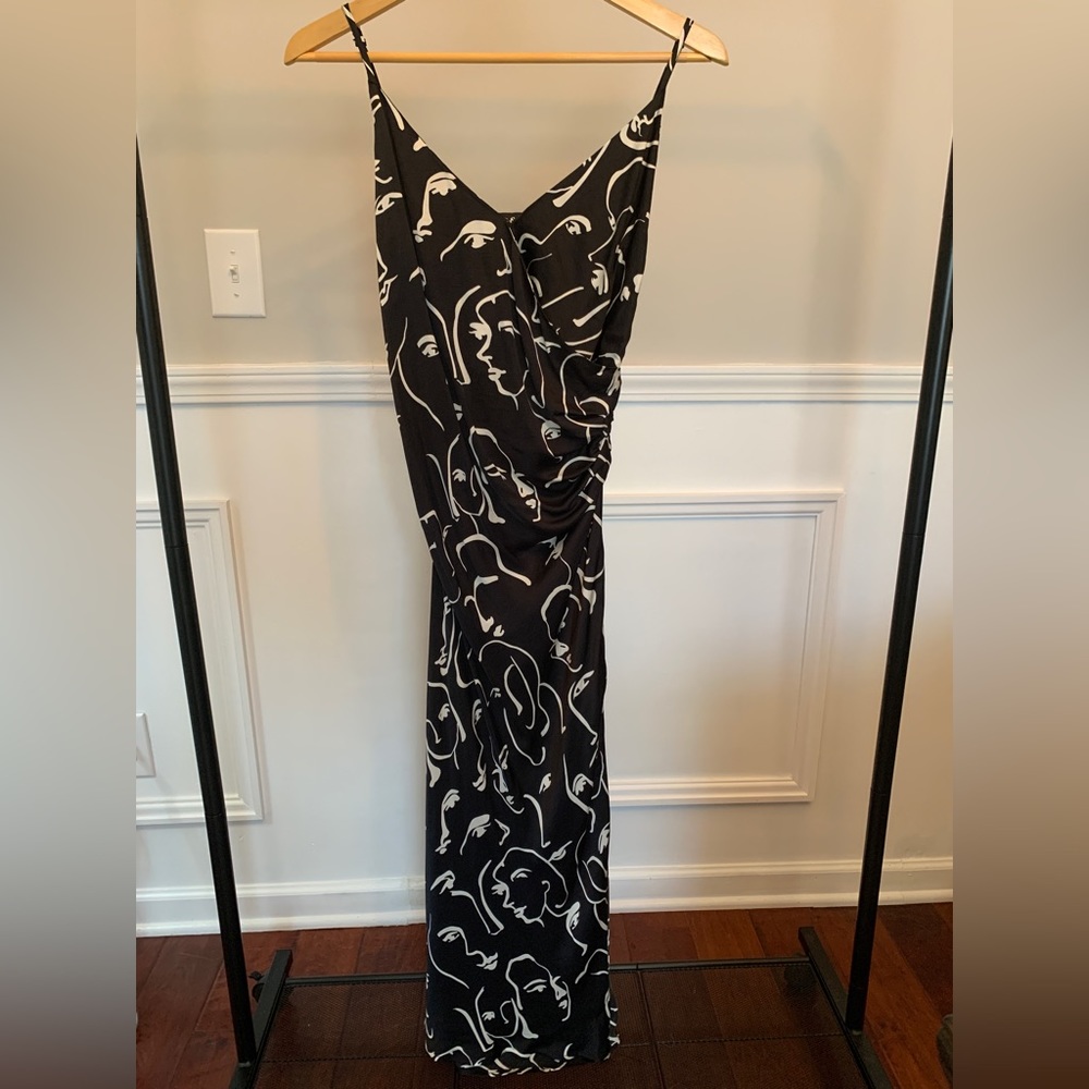 En Saison Black and White Abstract Face Print Cami Maxi Dress Size S